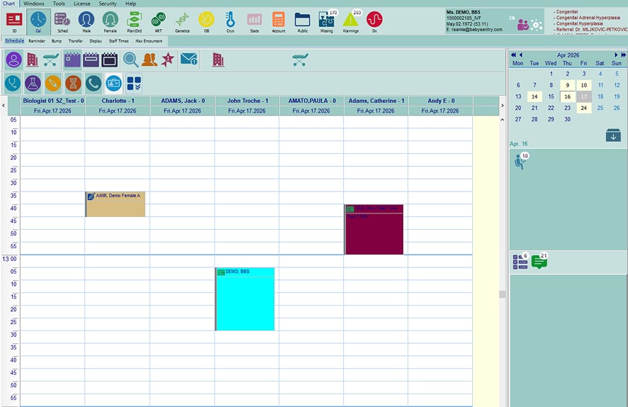 BabySentry calendar screen